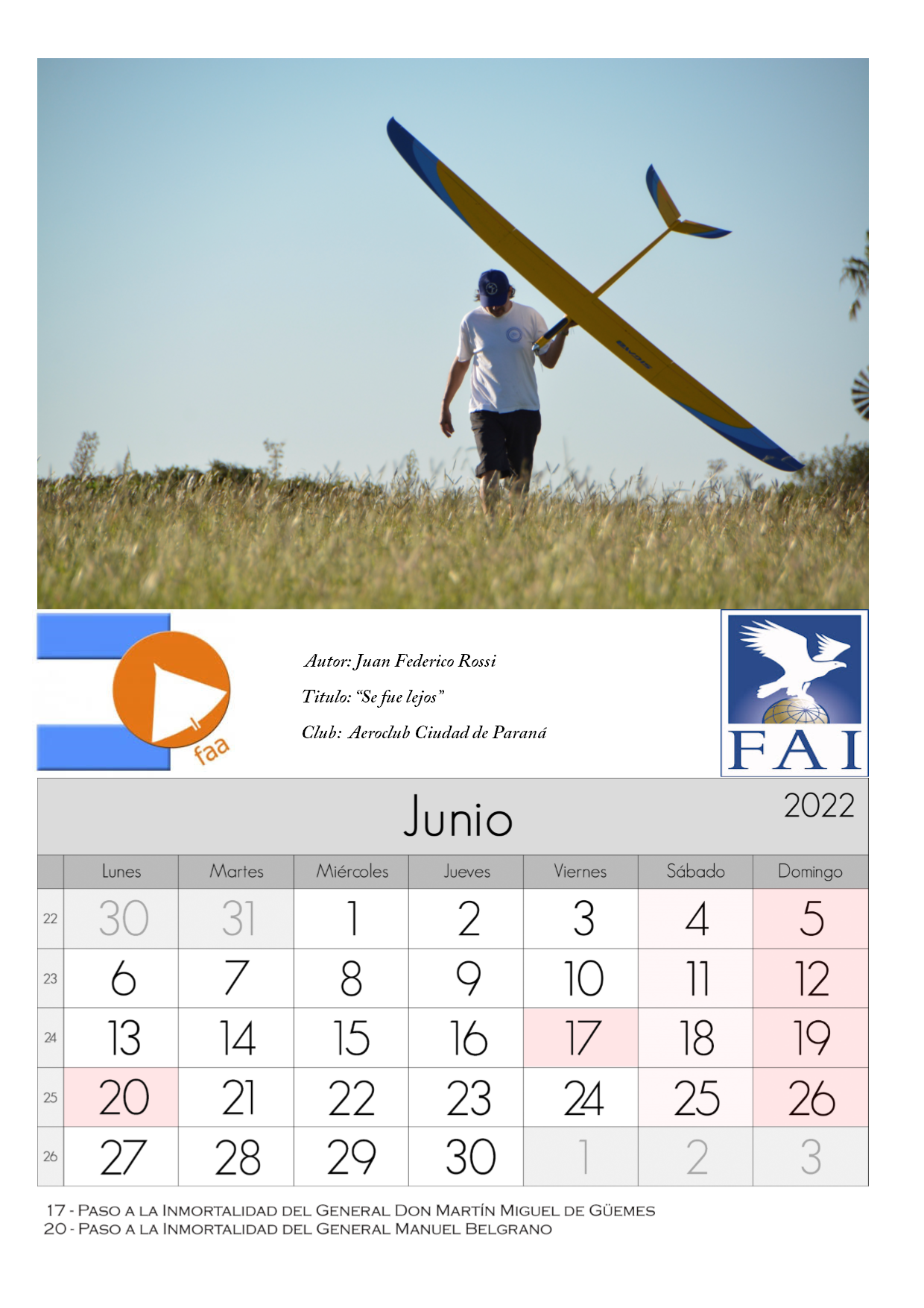 Bienvenido JUNIO, y que mejor que recibirlo con el Calendario de la FAA.