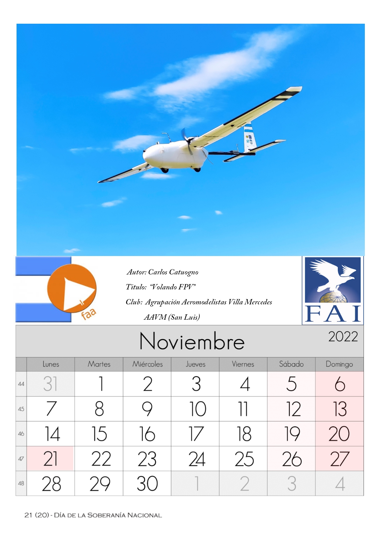 Bienvenido Noviembre 2022 y que mejor que recibirlo con el calendario de la FAA.
