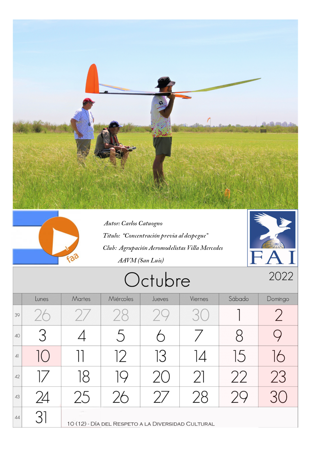 Bienvenido Octubre y que mejor que recibirlo con el calendario de la FAA.