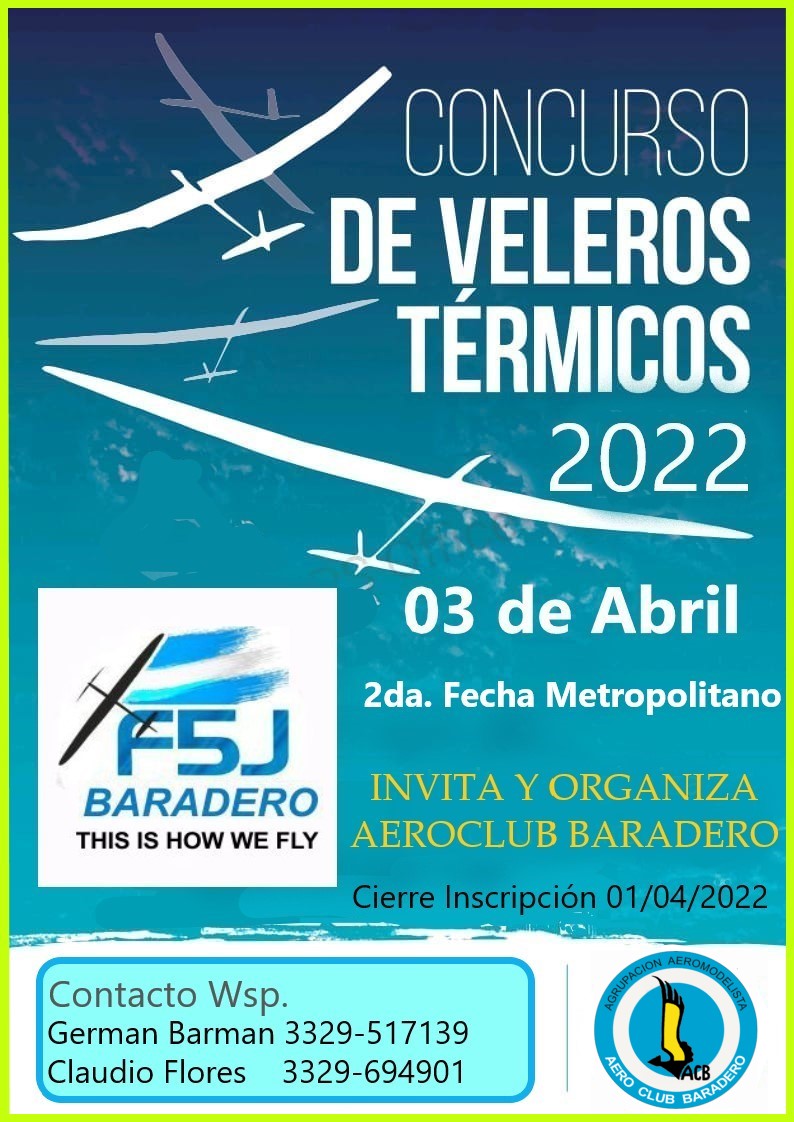 2° Fecha Campeonato Metropolitano de F5J FAI 2022 – Aeroclub Baradero–Pcia. Bs. As.– 03 /04/ 2022