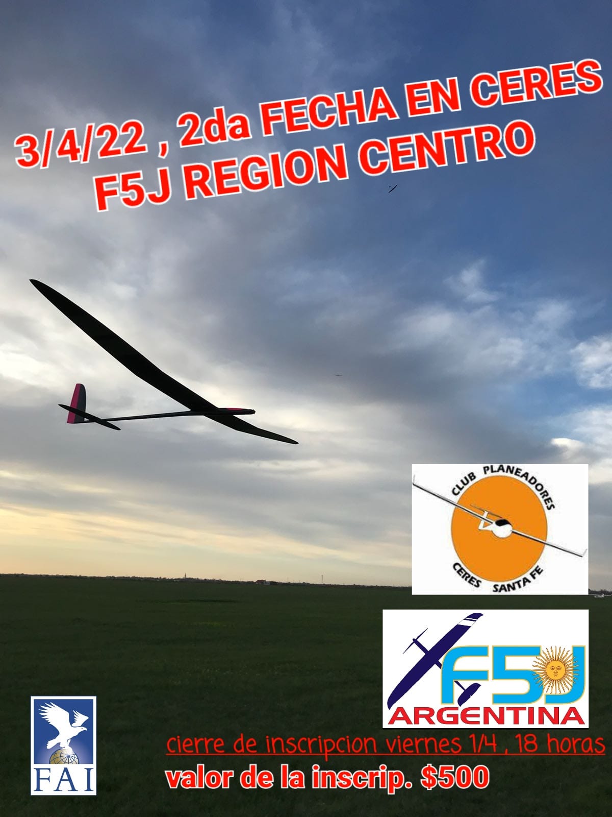 2° Fecha Campeonato F5J Región Centro – Club El Aromito – Aeroclub Ceres – Santa Fe – 03/04/2022