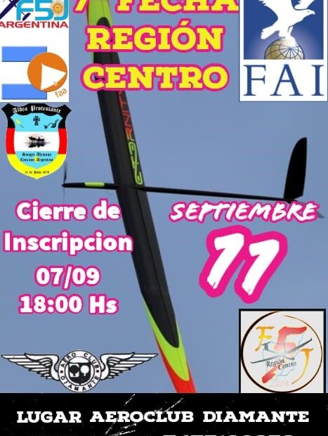 7° Fecha Campeonato Región Centro de F5j 2022. Aeroclub Diamante – Entre Ríos – 11/09/2022