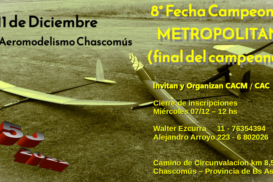 FINAL CAMPEONATO METROPOLITANO F5J 2022 – 8° Fecha – Club Aeromodelismo Chascomus – Pcia. Bs. As. – 11/12/2022