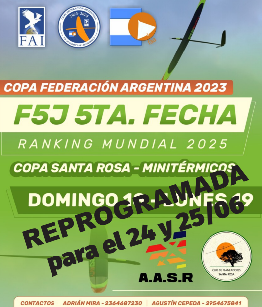 REPROGRAMADA – 5° Fecha Copa Federación F5J Argentina 2023 – Asociación Aeromodelista Santa Rosa – La Pampa – 24 y 25/06/2023