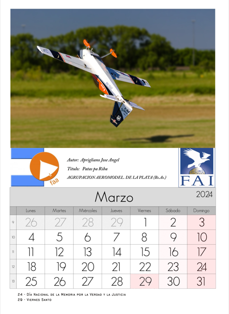 Bienvenido Marzo y que mejor que recibirlo con el Calendario de la FAA 2024