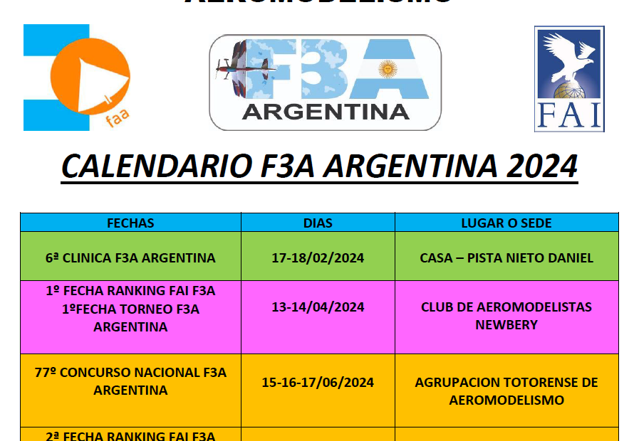 Calendario F3A 2024 Actualizado