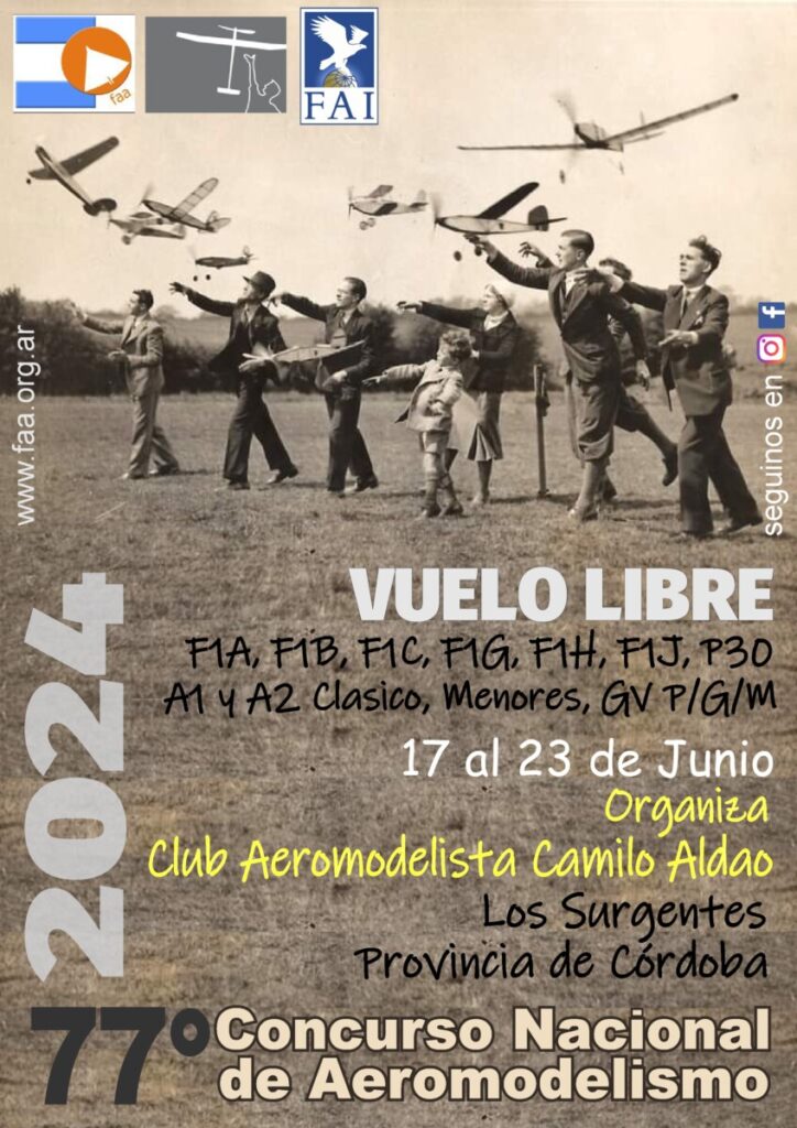 INSCRIPCIÓN 77° Concurso Nacional de Aeromodelismo – Vuelo Libre – 3° Fecha Ranking F1ABC – Los Surgentes – Pcia. de Córdoba – 17 al 23/06/2024